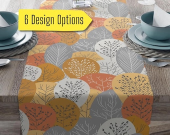 Boho Table Runner, Abstract Leaves Design, Modern Fall Table linen, autumn Artsy Leaf Runner, Harvest Table decor, Thanksgiving cloth napkin
