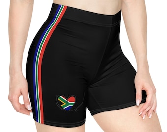 South Africa Flag Women’s Biker Shorts | South African Pride Clothing for Her | High Waist Activewear Apparel