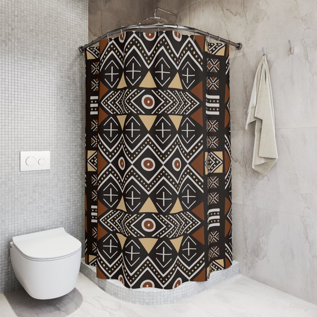 African Print Shower Curtain, Mudcloth Bathroom Decor, Afrocentric ...