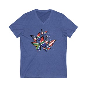 SOUTH AFRICA FLAG V-Neck Shirt, South Africa tshirt, South african flag t-shirt, South African flag Tee, South Africa flag shirt for her Heather True Royal