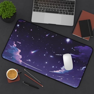 Lofi Anime Desk Mat, Aesthetic Stars Desk Mat, Kawaii mousepad xl, Cloud Deskmat, cute lofi mouse pad large, kawaii desk mats, Lo fi pad