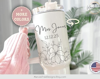 Custom bridal tumbler 40oz, Future mrs wedding gift, Personalized Bridal shower gift for bride, Custom name bride gift, Minimalist tumbler