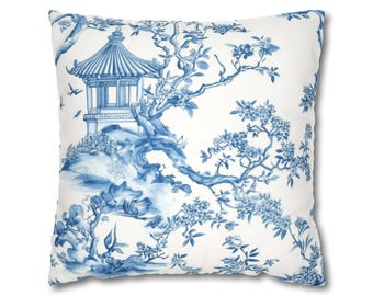 Chinoiserie Pillow Cover, Decorative Throw Pillow, Grandmillenial Decor, Faux Suede Square Pillowcase, 18x18, 20x20 Sofa Cushion
