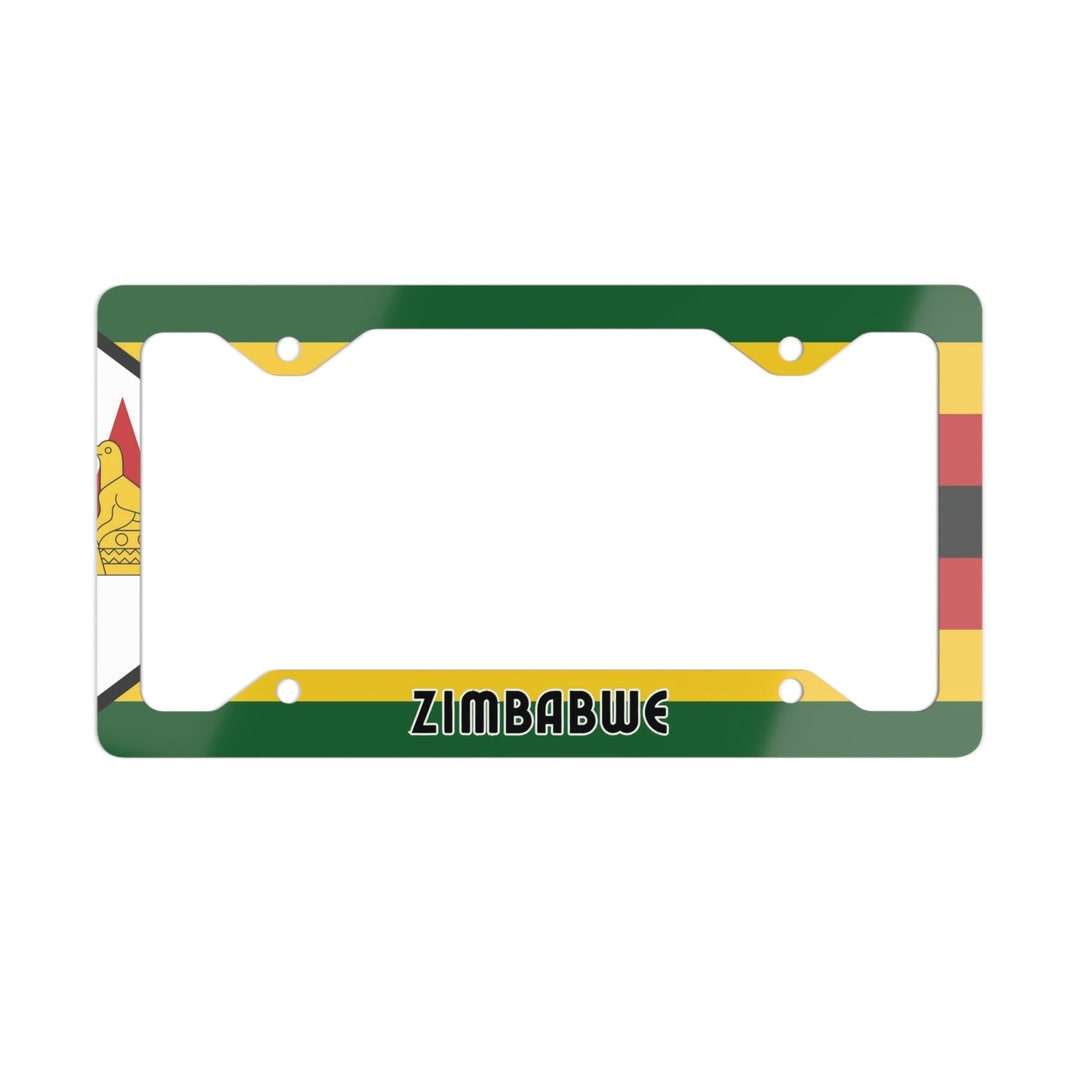 Zimbabwe Flag Metal Car License Plate Frame, Zimbabwe Flag Gift for Him