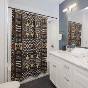 African Print Shower Curtain, Mudcloth Bathroom Decor, Afrocentric ...