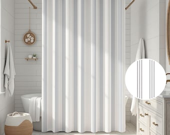 Cortina de ducha de rayas verticales con rayas blancas y negras, cortina de ducha de rayas, cortinas de baño de rayas, decoración de baño minimalista