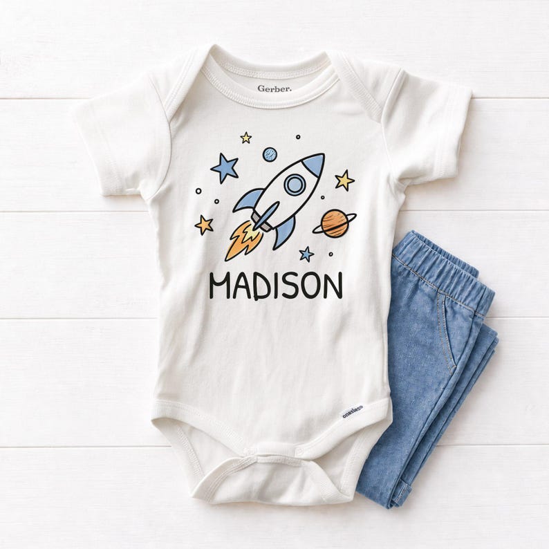 Apple Rocketship Personalized Rocket Name Baby Onesie® - Custom Cute Space Rocket Ship ...