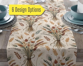 Fall harvest table runner, Thanksgiving holiday table setting, Harvest wheat neutral fall decor, Green  beige autumn reusable cloth napkins