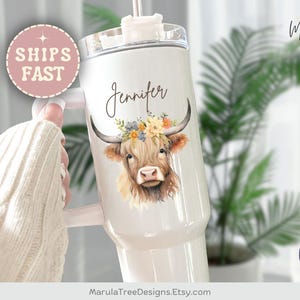 Highland Cow Tumbler 40oz with handle, Personalized cow Tumbler, Cow Gift, Highland Cow Cup, Cow Lover Gift for Her, Cow travel cup