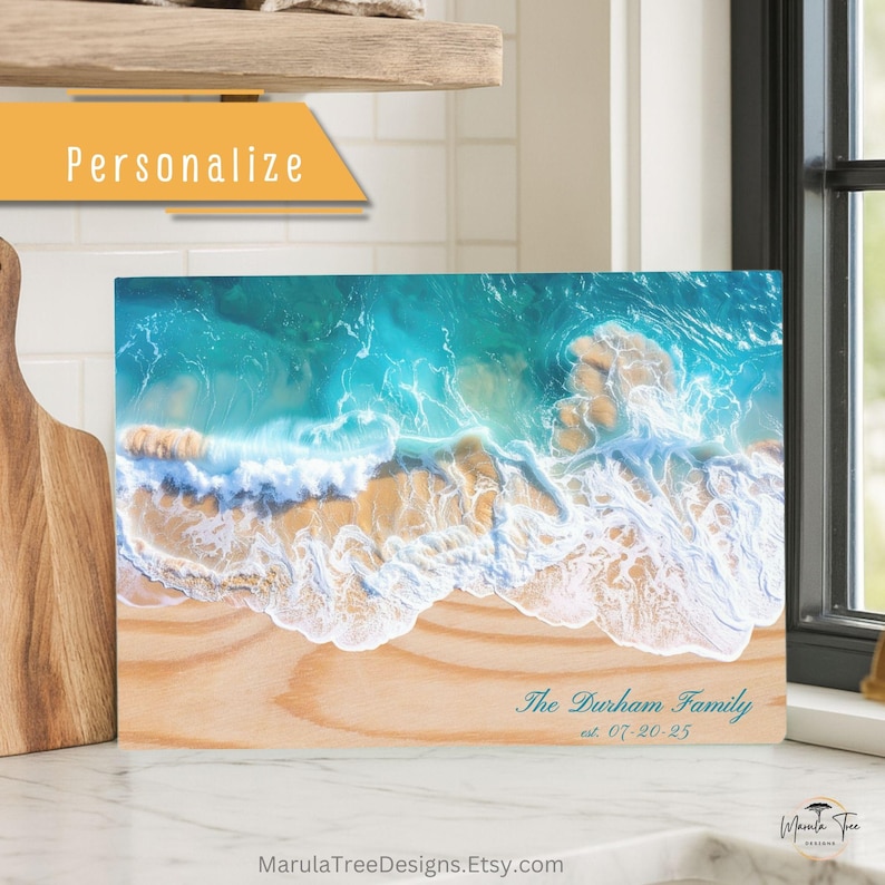 Personalized Ocean Cutting Board, Ocean Wave Charcuterie, Decorative ...