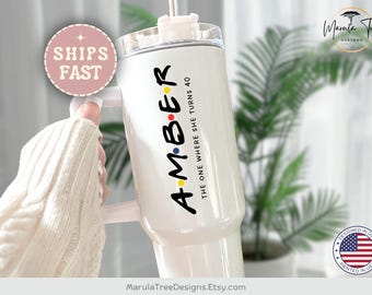 Personalized Friends Tumbler, 40oz Friends Tumbler with Handle, Birthday mug, f.r.i.e.n.d.s gift, bachelorette tumbler, Bridesmaid Proposal