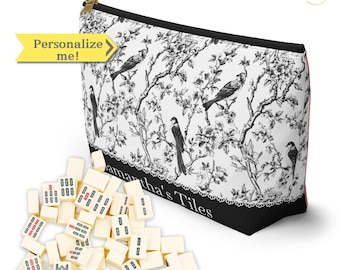 Personalized Chinoiserie Mahjong bag, Black and White Mahjong tile storage, Game night Tile pouch, Mahj bag, Cute Mahj gift, Bam Crack Dot