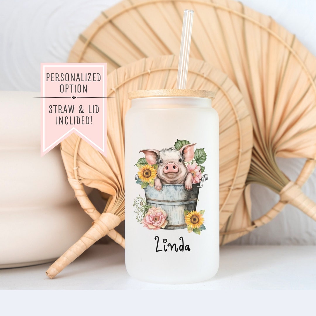 Pig Cup Personalized, Custom Pig Frosted Glass Cup, Pig Glass Tumbler ...