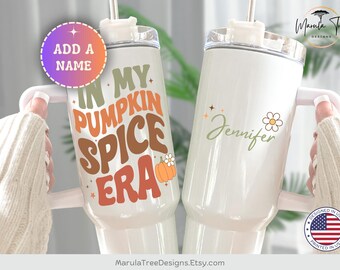 In My Pumpkin Spice Era Tumbler with handle, Personalized Retro Halloween Tumbler 40oz, Pumpkin Spice Season Cup, Trendy Fall tumbler, PSL
