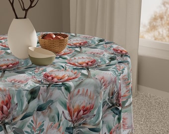 Protea Flower Tablecloth, floral table cloth, Banksia dining room aesthetic, botanical tropical flower tablecloth, South African home decor