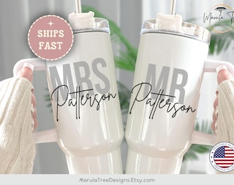 Mr. and Mrs. Tumbler Gift Set, Personalized Bride and Groom Tumbler 40oz, Custom Husband and Wife Cups, Engaged couple gift, Wedding Tumbler