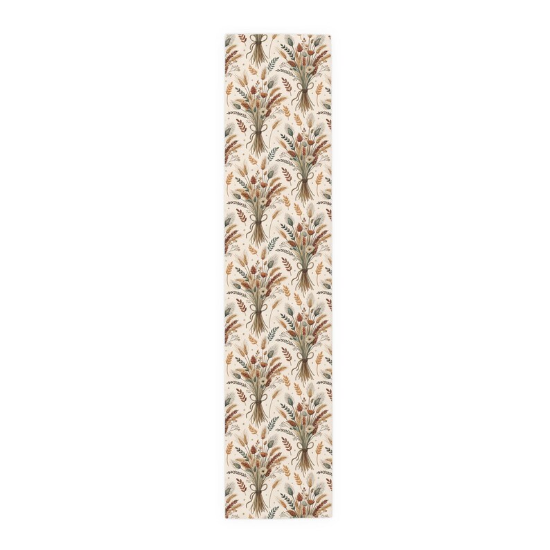 Fall harvest table runner, Thanksgiving holiday table setting, Harvest wheat neutral fall decor, Green beige autumn reusable cloth napkins image 12