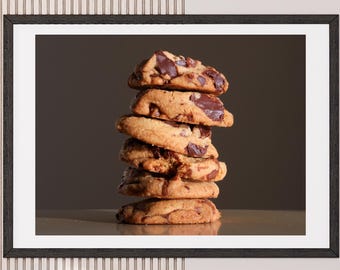 Chocolate Chip Cookie Stack Print, Bakery Kitchen Decor