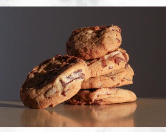 Chocolate Chip Cookies Photography Print – Cozy Food Wall Art, Neutral Kitchen Decor, Minimal Still Life Photo
