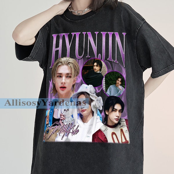 Stray Kids hyunjin Vintage T-Shirt, Cornerback Homage Graphic Unisex Long Sleeve, Bootleg Retro 90's Fans Washed Hoodie Gift