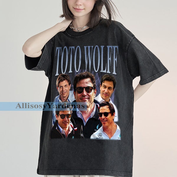 T-shirt vintage Toto Wolff, Formula Racing hommage graphique à manches longues unisexe, cadeau à capuche délavé pour les fans de F1 rétro des années 90