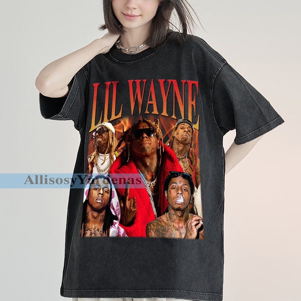 Lil Wayne Camiseta vintage, Armador/Escolta de tiro Homenaje Gráfico Unisex Manga larga, Bootleg Retro 90's Fans Washed Sudadera con capucha Regalo