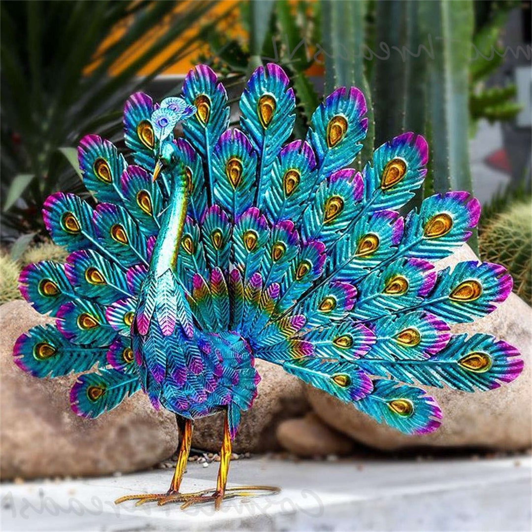 Beautiful Peacock Statue Decormetal Peacock Outdoor Garden Etsy