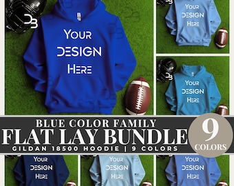 Sport Gildan 18500 Folded Blue Front Mockup Adult Flat Lay Hoodie Mockup Football Style Mock-up Flat Lay Gildan Blue 18500 Bundle Mockup JPG