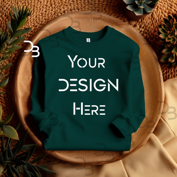 Forest Green Gildan 18000 Forest Green Flat Lay Folded Mockup Oversized Crewneck Mock-ups Forest Green Boho Crewneck Mockup Unisex Flat Lay