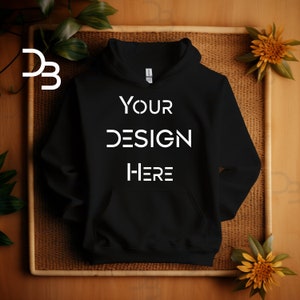 Gildan 18500 Hoodie Boho Mockup Folded 18500 Front Black Cute Gildan 18500 Unisex Mockup Hoodie Mockup Gildan 18500 Flat Lay Hooded Mock-ups image 1