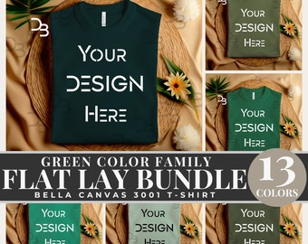 3001 plié Bella Canvas Green Mockups Green Flat Lay T-shirt Mock Up Green Boho T-shirt TShirt Mock Bella Canvas Mock Folded Shirt Mock-ups