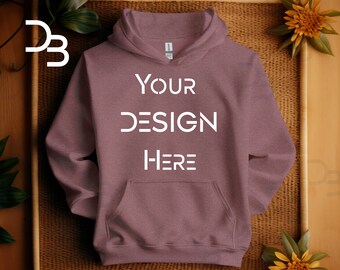 Plus Size Boho Hoodie Mockup Minimalist Hoodie Mockup In Heather Sport Dark Maroon Gildon 18500 Flat Lay Fold Mockup Hoodie Hooded G180 Mock