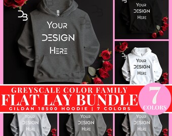 Gildan 18500 Bundle Front Mockup With Adult Flat Lay Gray Color G180 Mock-up Unisex Folded Valentines Day Flat Lay Mockup Hooded Mockup VDay