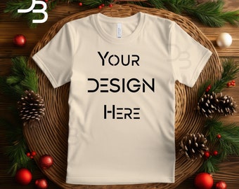 Tan Bella Canvas Flat Lay Folded Mockup 3001 Christmas T-Shirt Mockup Front 3001 Tan T Shirt Mock-up Bella Canvas Tan Christmas Mock-ups Tan