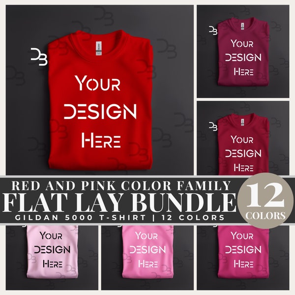 5000 Gildan Multiple Shirt Mockup Bundle 5000 Flat Lay Red Gildan Mockup Red T-shirt Gildan T-shirt Mockup Digital Download Tshirt Mockup