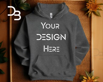 Dark Heather Gildan 18500 Mockup Vorderseite Digital Flach legen Gefaltet Boho Gildan 18500 Download Hoodie Mockup Hoodie Gildan 18500 Mockup Flach legen