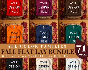 71 x MEGA T-Shirts Bundle Gildan 5000 Mockups Fall Mockup ALL Colors Flat Lay Mockups Boho Folded Trendy Printful Printify Canva JPG Front