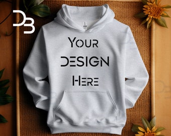 Ash Grey Gildan 18500 Mockup Front Flat Lay Unisex Ash Grey Hoodie Mockup Boho Hooded Mockups Gildan G180 Mockups Hoodie POD Mock Grey 18500