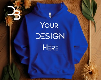 Gildan 18500 Royal Hoodie Mockup Boho Hoodie Front Royal G18500 Hoodie Mockup Mock Up Gildan Hooded Mockup Royal Gildan 18500 Adult Flat Lay