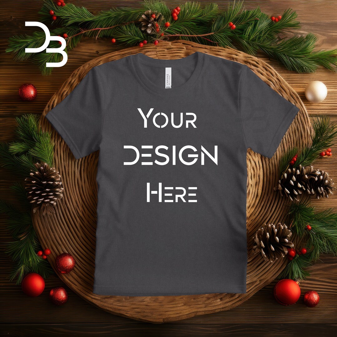 Bella Canvas Tshirt T-shirt Mockup Christmas 3001 Flat Lay Folded Dark ...
