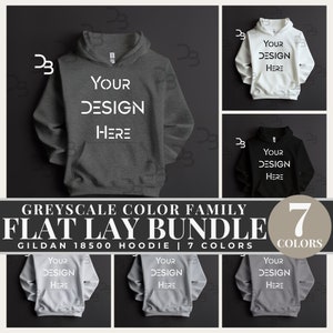 Grey Unisex Gildan 18500 Black Hoodie Flat Lay Mockup Boho Gildan 18500 Hoodie Mock-ups Adults Gender Neutral Mockup Bundle Trendy Mock ups image 1