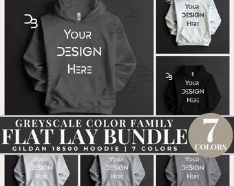 Grau Unisex Gildan 18500 Schwarzer Hoodie Flat Lay Mockup Boho Gildan 18500 Hoodie Mock-ups Erwachsene Gender Neutral Mockup Bundle Trendy Mock-ups