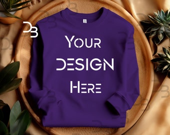 18000 Boho Mockup Gildan Purple Sweater Flat Lay Mock Up Gildan Crewneck Purple Flat Lay Mock-ups Purple Crewneck Gildan 18000 Purple Mockup