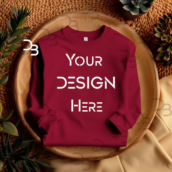 Gildan 18000 Cardinal Red Crewneck Mockup Flat Lay Cardinal Red Sport Dark Cardinal Red Aesthetic Boho Flat Lay Mockup Cardinal Red Mockups