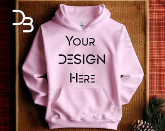 Gildan 18500 Folded Mockup Light Pink Christmas Hoodie Flat Lay Mockups Cute Unisex Mockup 18500 Pink Mockup Boho Aesthetic Hoodie Mockups