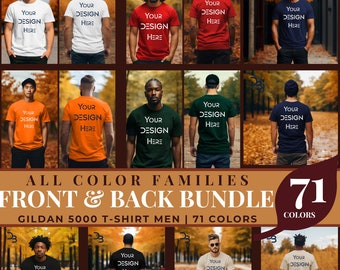 71 x MEGA Bundle Gildan 5000 Orange Tshirt Male Model Mockups Bundle Red Gildan Yellow Green Maroon Pink Black White Fall Shirt Back Front