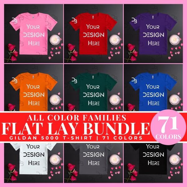 71 X MEGA Bundle Gildan 5000G Flat Lay Roses T-Shirt Mockup Bundle Valentines Day G 5000 Mock Up T-shirt Valentines Day Tshirt Mockup Canva