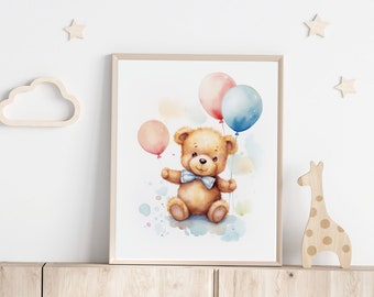 Nursery Wall Art Baby Bear 3 Balloons Nursery Decor Baby Animal Prints Nursery Bear Nursery Print Nursery Art Baby Shower Gift Decor