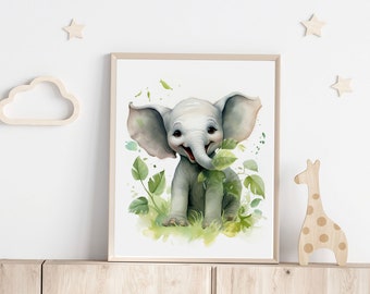 Nursery Decor Baby Animal Print Elephant Poster Wall Art Kids Room Art Safari Animal Art Wall Decor Room Baby Shower Gift Birthday Present