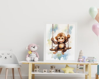 Nursery Wall Art Baby Animal Print Nursery Baby Monkey Jungle Animal Nursery Print Wall Decor Art Room Decor Baby Room Baby Gift Baby Shower
